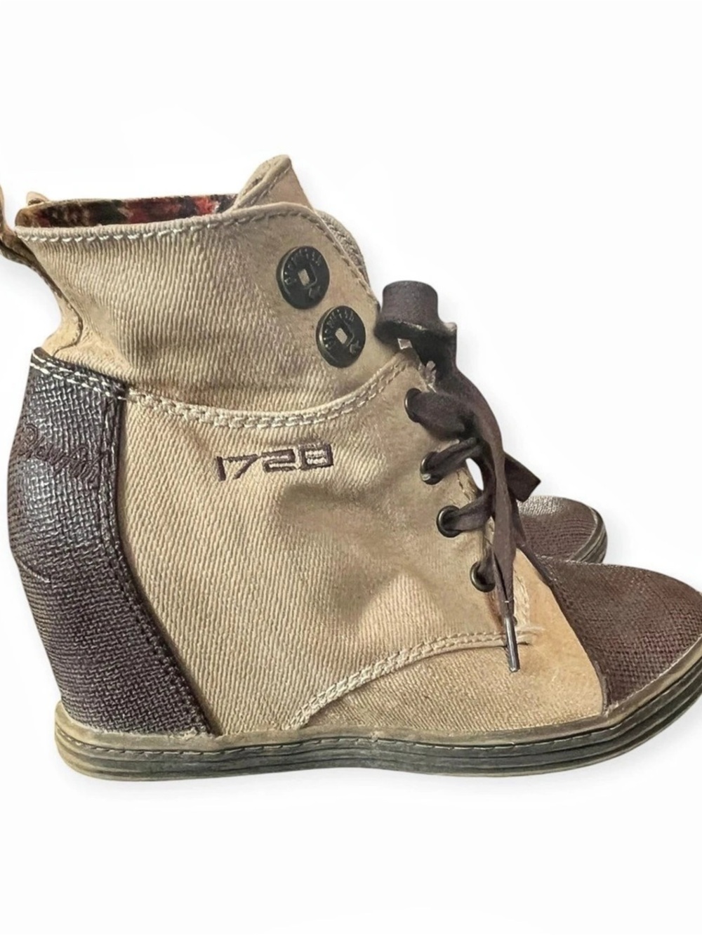 Blowfish Y2K High Top wedge Sneakers in Brown & Tan Canvas